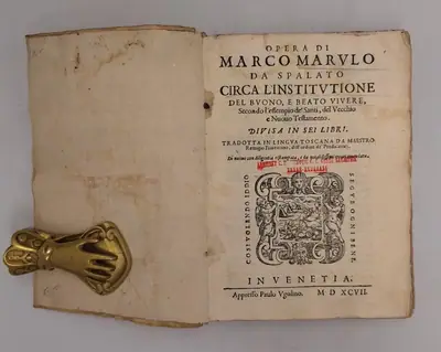 Naslovnica: Opera di Marco Marulo da Spalato circa l’institutione del buono e beato vivere