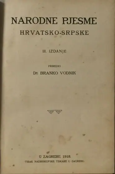 Naslovnica: Narodne Pjesme Hrvatsko Srpske