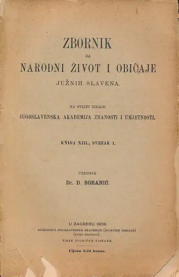 Naslovnica: Zbornik za narodni život i običaje XIII sv. 1/1908