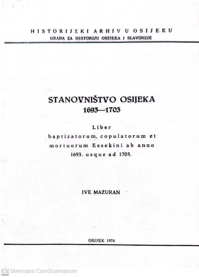 Naslovnica: Stanovništvo Osijeka 1693-1703