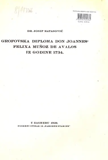 Naslovnica: Grofovska diploma don Joannes