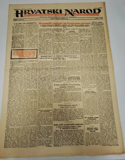 Naslovnica: Hrvatski narod - glasilo hrvatskog ustaškog pokreta br. 623/1943.