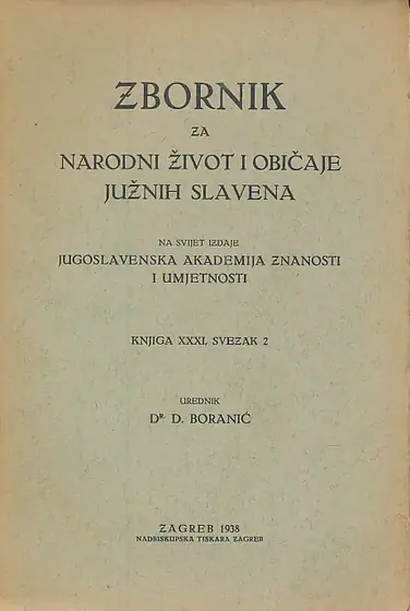 Naslovnica: Zbornik za narodni život i običaje Južnih Slavena 31/2/1938