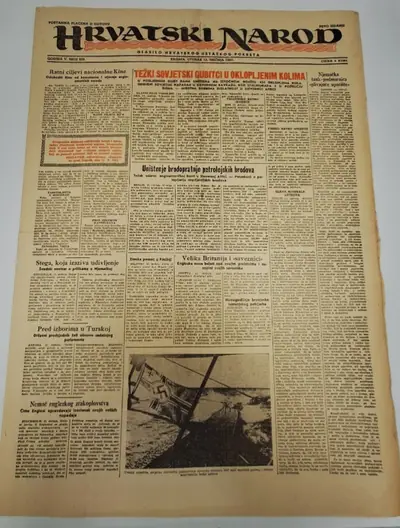 Naslovnica: Hrvatski narod - glasilo hrvatskog ustaškog pokreta br. 628/1943.