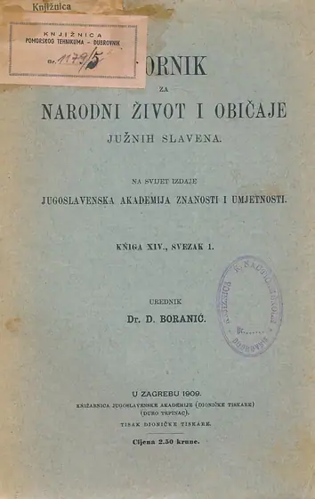 Naslovnica: Zbornik za narodni život i običaje Južnih Slavena, knjiga XIV sv. 1/1909
