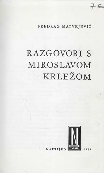 Naslovnica: Razgovori s Miroslavom Krležom