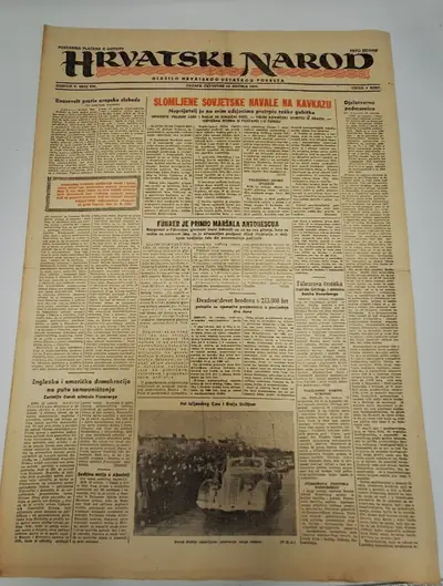Naslovnica: Hrvatski narod - glasilo hrvatskog ustaškog pokreta br. 630/1943.