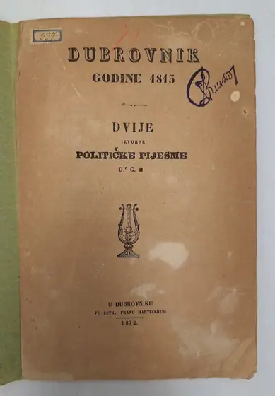 Naslovnica: Dubrovnik godine 1813: dvije izvorne političke pijesme
