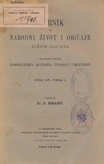 Naslovnica: Zbornik za narodni život i običaje XIX sv. 2/1914