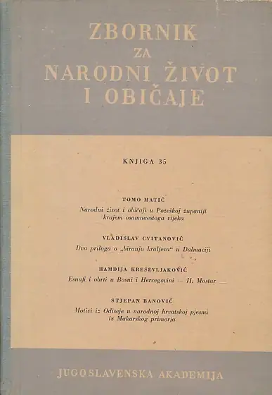 Naslovnica: Zbornik za narodni život i običaje Južnih Slavena 35/1951