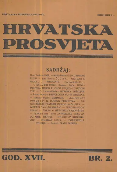 Naslovnica: Hrvatska prosvjeta br. 2/1930