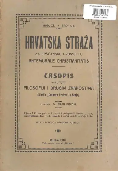 Naslovnica: Hrvatska straža, br. 4-5/1913.