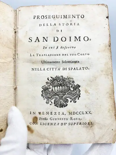 Naslovnica: Proseguimento della Storia di San Doimo in cui si descrive la translazione del suo corpo