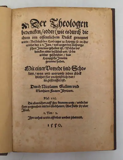 Naslovnica: Der Theologen bedencken odder (wie es durch die ihren inn offentlichem Drück genennet wirdt) Beschluss des Landtages zu Leiptzig, so im December des 48. Jars von wegen des Auspurgischen Inter
