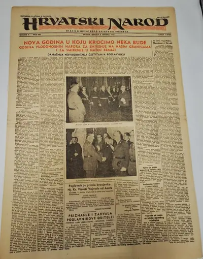 Naslovnica: Hrvatski narod - glasilo hrvatskog ustaškog pokreta br. 626/1943.