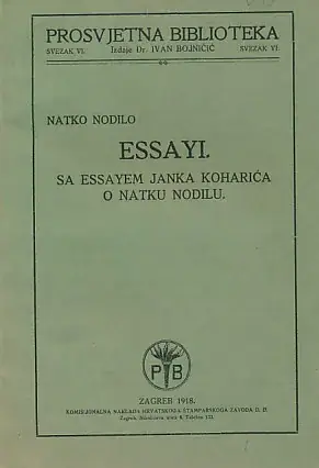 Naslovnica: Essayi, sa essayem Janka Koharića o Nodilu