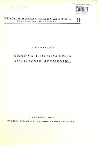 Naslovnica: Obnova i dogradnja građevnih spomenika