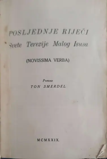 Naslovnica: Posljednje riječi Svete Terezije Malog Isusa