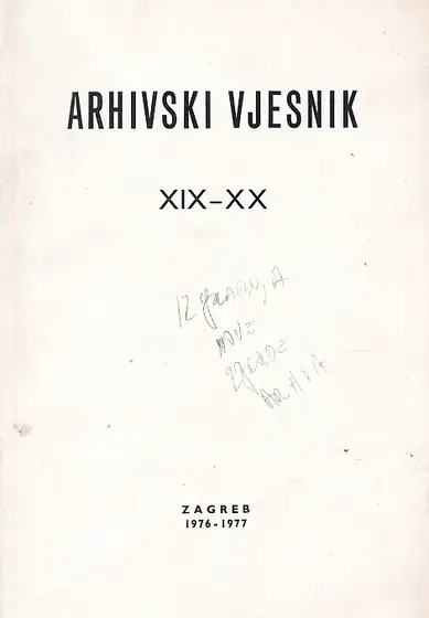 Naslovnica: Arhivski vjesnik XIX - XX 1976-1977.