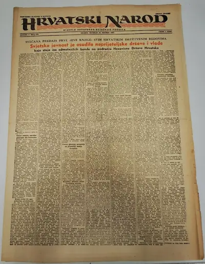 Naslovnica: Hrvatski narod - glasilo hrvatskog ustaškog pokreta br. 639/1943.