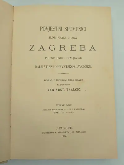 Naslovnica: Povjesni spomenici slob. kralj. grada Zagreba - 8