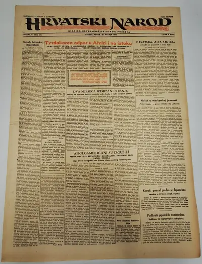 Naslovnica: Hrvatski narod - glasilo hrvatskog ustaškog pokreta br. 635/1943.