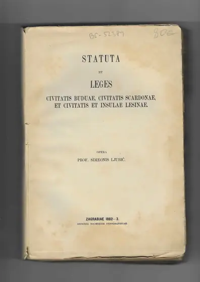 Naslovnica: Statuta et leges civitatis Buduae, civitatis Scardonae et civitatis et insula Lesinae