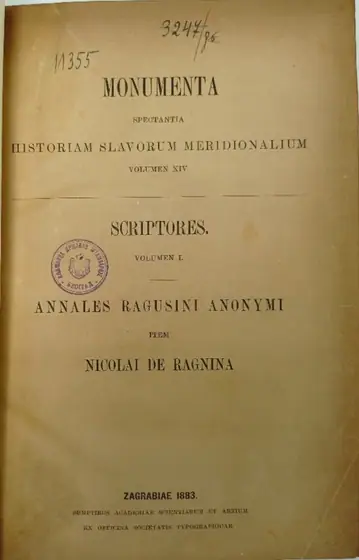 Naslovnica: Annales Ragusini anonymi item Nicolai de Ragnina