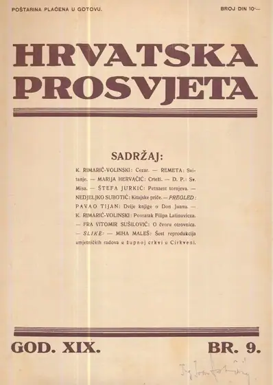 Naslovnica: Hrvatska prosvjeta br. 9/1932