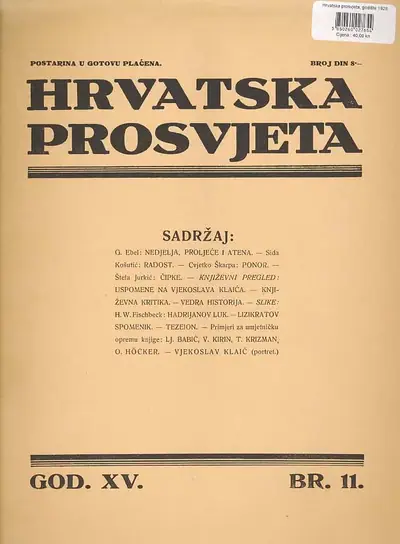 Naslovnica: Hrvatska prosvjeta, godište 1928.