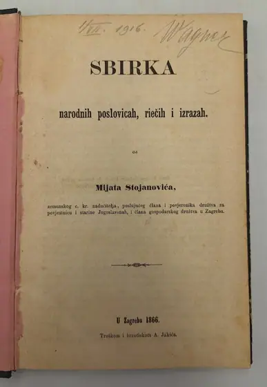 Naslovnica: Sbirka narodnih poslovicah, riečih i izrazah